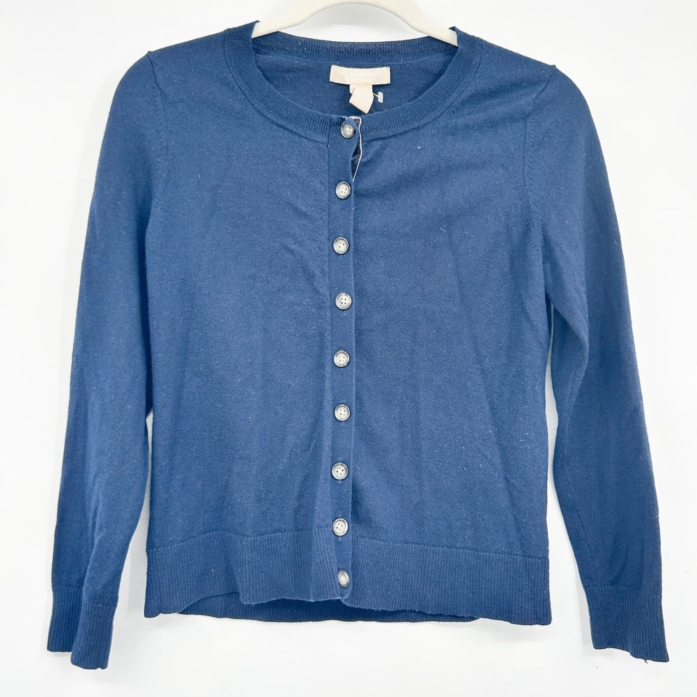 Banana Republic Womens Navy Blue Merino Wool Velvet Trim Cardigan Sweater‎ MP